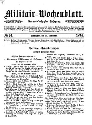 Militär-Wochenblatt Samstag 21. November 1874