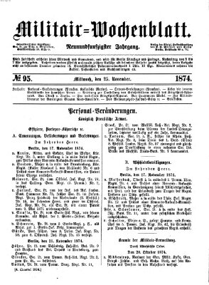 Militär-Wochenblatt Mittwoch 25. November 1874