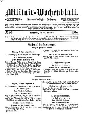 Militär-Wochenblatt Samstag 28. November 1874