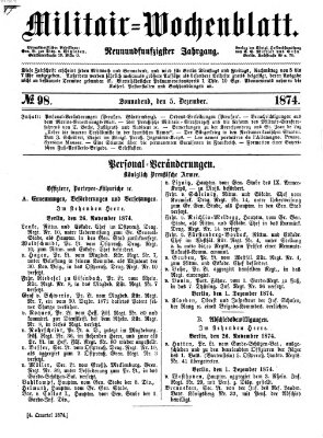 Militär-Wochenblatt Samstag 5. Dezember 1874