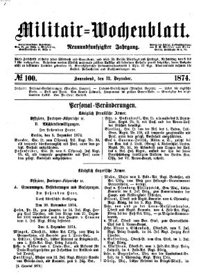 Militär-Wochenblatt Samstag 12. Dezember 1874