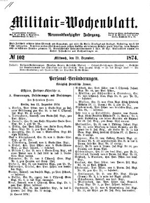 Militär-Wochenblatt Samstag 19. Dezember 1874