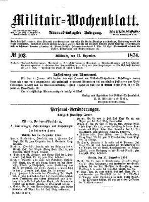 Militär-Wochenblatt Mittwoch 23. Dezember 1874