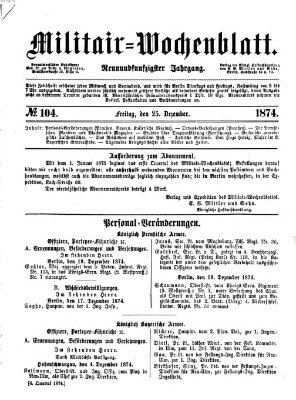 Militär-Wochenblatt Freitag 25. Dezember 1874