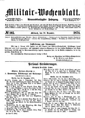 Militär-Wochenblatt Mittwoch 30. Dezember 1874