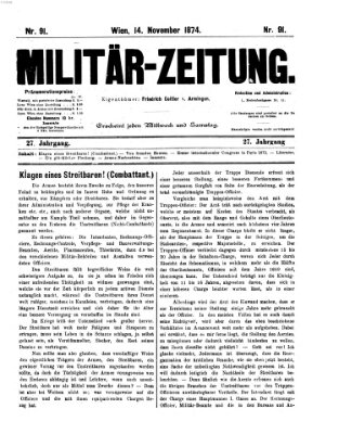 Militär-Zeitung Samstag 14. November 1874