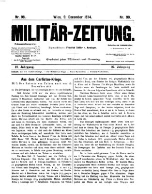 Militär-Zeitung Mittwoch 9. Dezember 1874