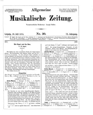 Allgemeine musikalische Zeitung Mittwoch 29. Juli 1874