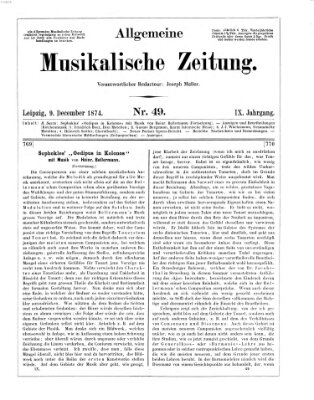 Allgemeine musikalische Zeitung Mittwoch 9. Dezember 1874