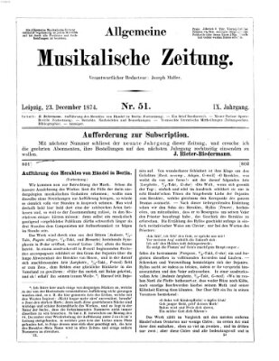 Allgemeine musikalische Zeitung Mittwoch 23. Dezember 1874