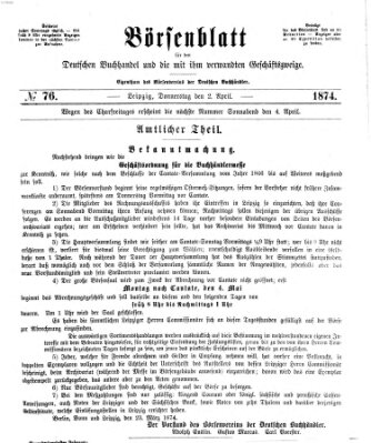 Börsenblatt für den deutschen Buchhandel Donnerstag 2. April 1874