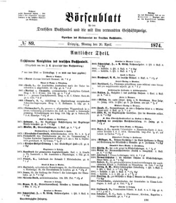 Börsenblatt für den deutschen Buchhandel Montag 20. April 1874