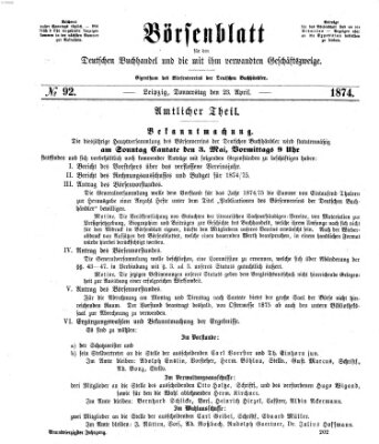 Börsenblatt für den deutschen Buchhandel Donnerstag 23. April 1874