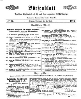 Börsenblatt für den deutschen Buchhandel Samstag 25. April 1874