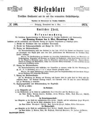 Börsenblatt für den deutschen Buchhandel Samstag 2. Mai 1874