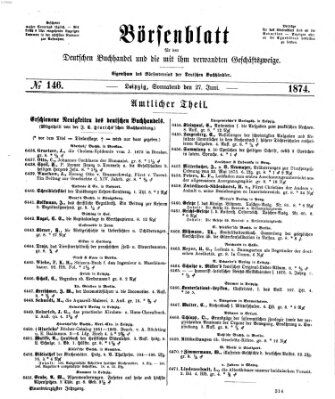 Börsenblatt für den deutschen Buchhandel Samstag 27. Juni 1874