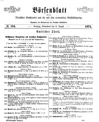 Börsenblatt für den deutschen Buchhandel Samstag 22. August 1874