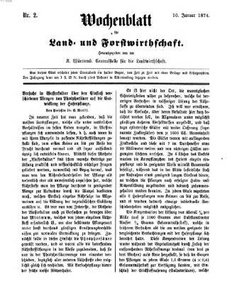 Wochenblatt für Land- und Forstwirthschaft Samstag 10. Januar 1874