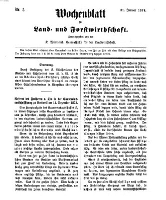 Wochenblatt für Land- und Forstwirthschaft Samstag 31. Januar 1874