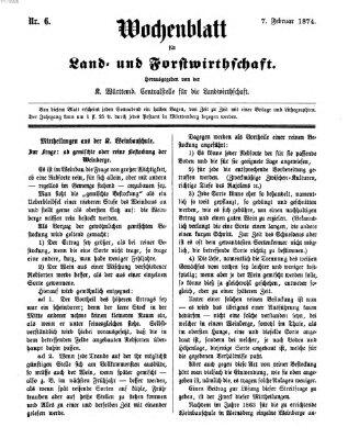 Wochenblatt für Land- und Forstwirthschaft Samstag 7. Februar 1874