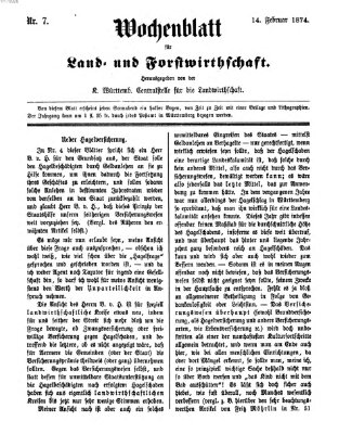 Wochenblatt für Land- und Forstwirthschaft Samstag 14. Februar 1874