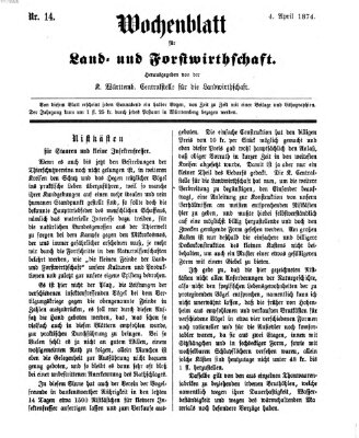 Wochenblatt für Land- und Forstwirthschaft Samstag 4. April 1874