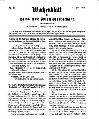 Wochenblatt für Land- und Forstwirthschaft Samstag 27. Juni 1874