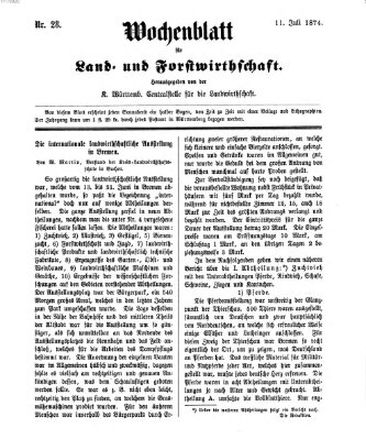 Wochenblatt für Land- und Forstwirthschaft Samstag 11. Juli 1874