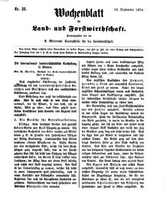Wochenblatt für Land- und Forstwirthschaft Samstag 19. September 1874