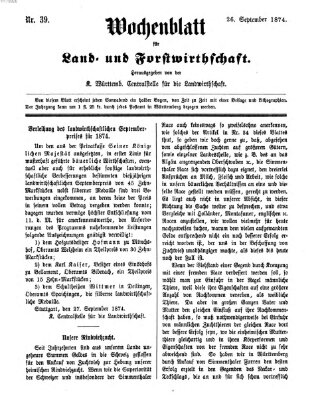 Wochenblatt für Land- und Forstwirthschaft Samstag 26. September 1874