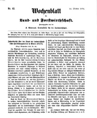 Wochenblatt für Land- und Forstwirthschaft Samstag 24. Oktober 1874