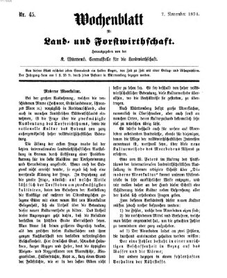 Wochenblatt für Land- und Forstwirthschaft Samstag 7. November 1874