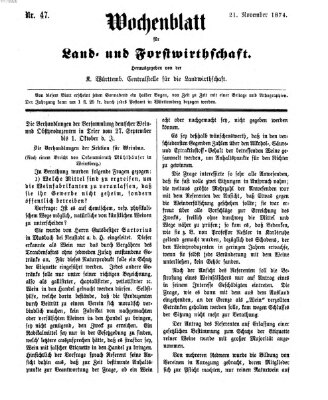 Wochenblatt für Land- und Forstwirthschaft Samstag 21. November 1874