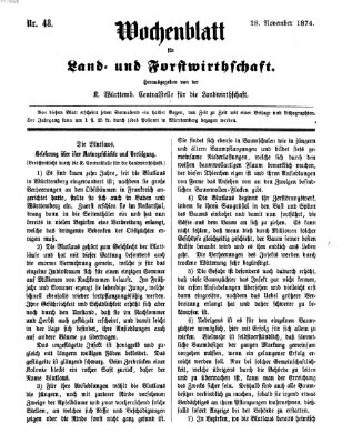 Wochenblatt für Land- und Forstwirthschaft Samstag 28. November 1874