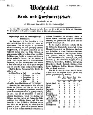 Wochenblatt für Land- und Forstwirthschaft Samstag 19. Dezember 1874