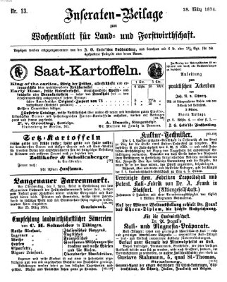 Wochenblatt für Land- und Forstwirthschaft Samstag 28. März 1874