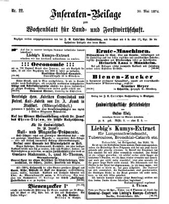 Wochenblatt für Land- und Forstwirthschaft Samstag 30. Mai 1874