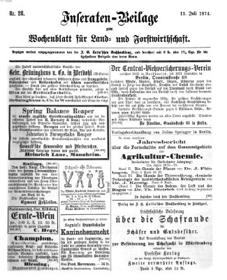 Wochenblatt für Land- und Forstwirthschaft Samstag 11. Juli 1874