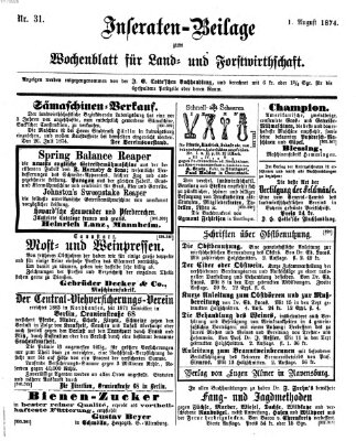 Wochenblatt für Land- und Forstwirthschaft Samstag 1. August 1874