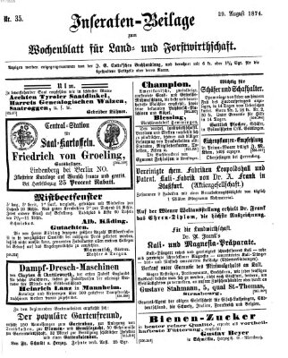 Wochenblatt für Land- und Forstwirthschaft Samstag 29. August 1874