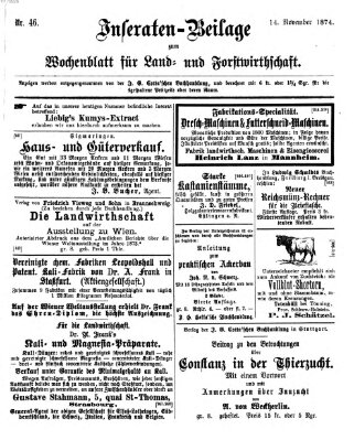 Wochenblatt für Land- und Forstwirthschaft Samstag 14. November 1874