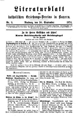 Katholische Schulzeitung (Bayerische Schulzeitung) Mittwoch 30. September 1874