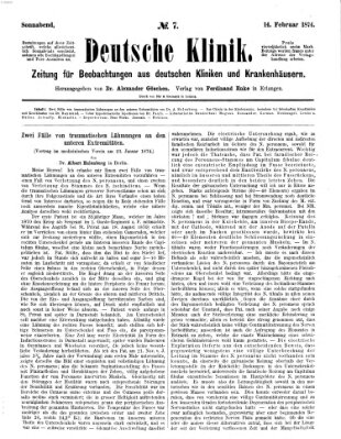 Deutsche Klinik Samstag 14. Februar 1874