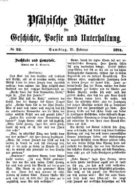 Pfälzische Blätter für Geschichte, Poesie und Unterhaltung (Zweibrücker Wochenblatt) Samstag 21. Februar 1874