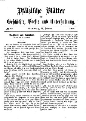 Pfälzische Blätter für Geschichte, Poesie und Unterhaltung (Zweibrücker Wochenblatt) Samstag 28. Februar 1874