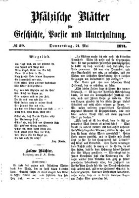 Pfälzische Blätter für Geschichte, Poesie und Unterhaltung (Zweibrücker Wochenblatt) Donnerstag 21. Mai 1874