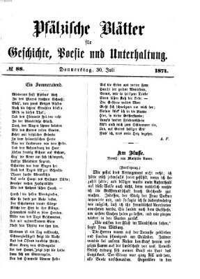 Pfälzische Blätter für Geschichte, Poesie und Unterhaltung (Zweibrücker Wochenblatt) Donnerstag 30. Juli 1874