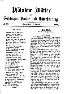 Pfälzische Blätter für Geschichte, Poesie und Unterhaltung (Zweibrücker Wochenblatt) Samstag 1. August 1874