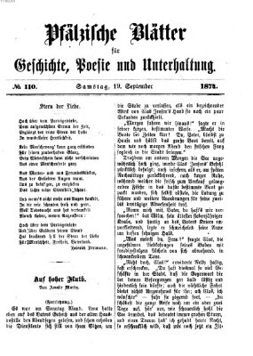 Pfälzische Blätter für Geschichte, Poesie und Unterhaltung (Zweibrücker Wochenblatt) Samstag 19. September 1874