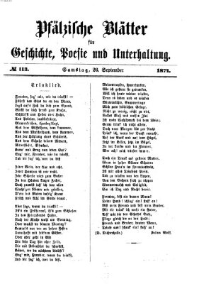 Pfälzische Blätter für Geschichte, Poesie und Unterhaltung (Zweibrücker Wochenblatt) Samstag 26. September 1874